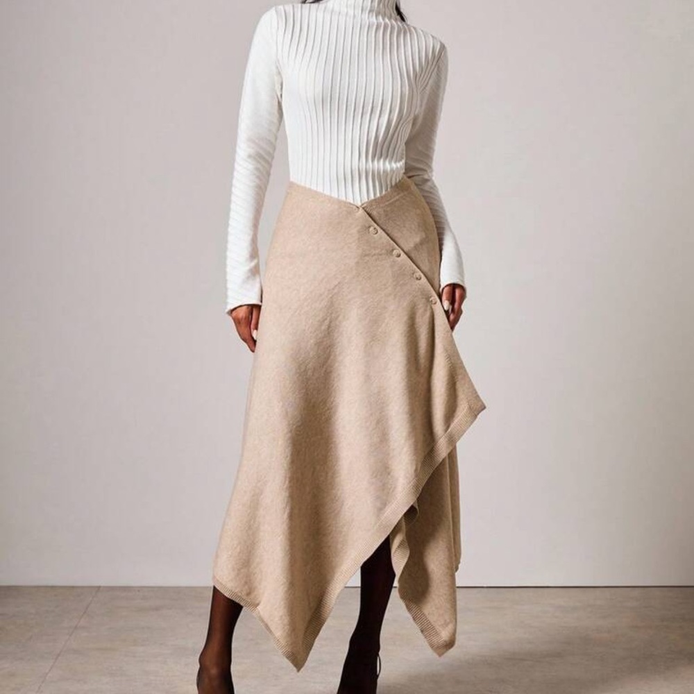 Elegant Tan Asymmetrical Wrap Skirt